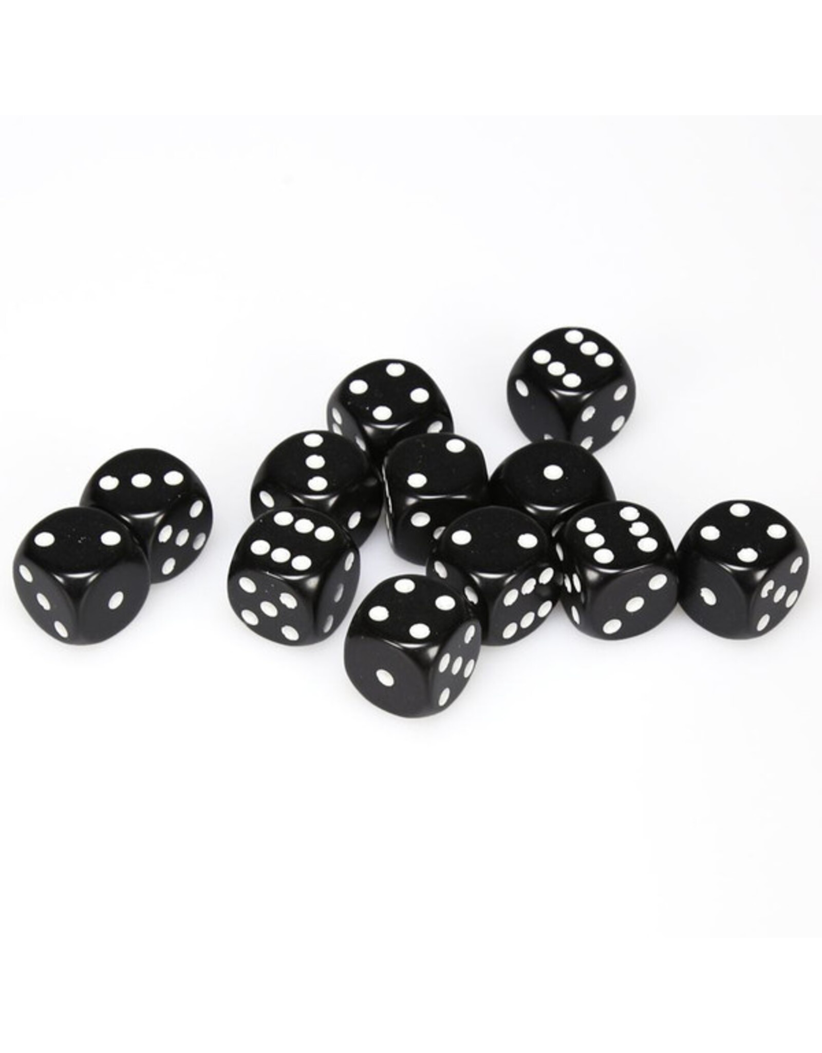 Chessex d6 Cube 16mm Opaque Black with White (12)