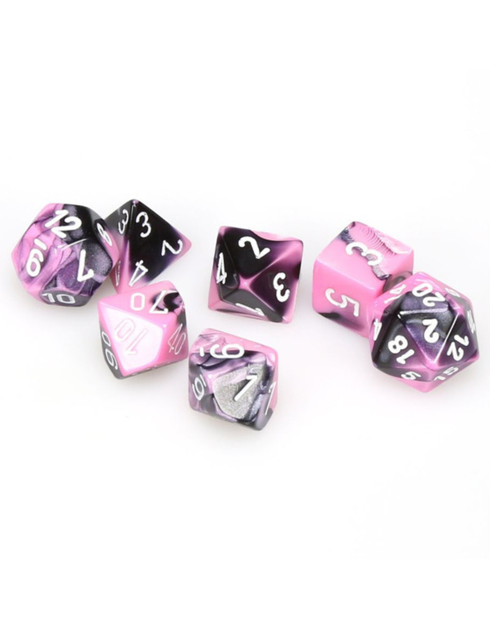 Chessex 7-Set Cube Gemini Black and Pink with White