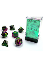Chessex 7-Set Cube Gemini Green and Purple with Gold