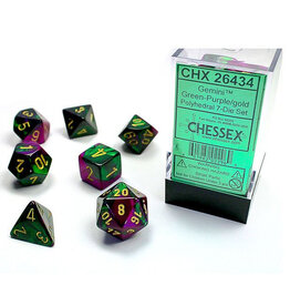 Chessex 7-Set Cube Gemini Green and Purple with Gold