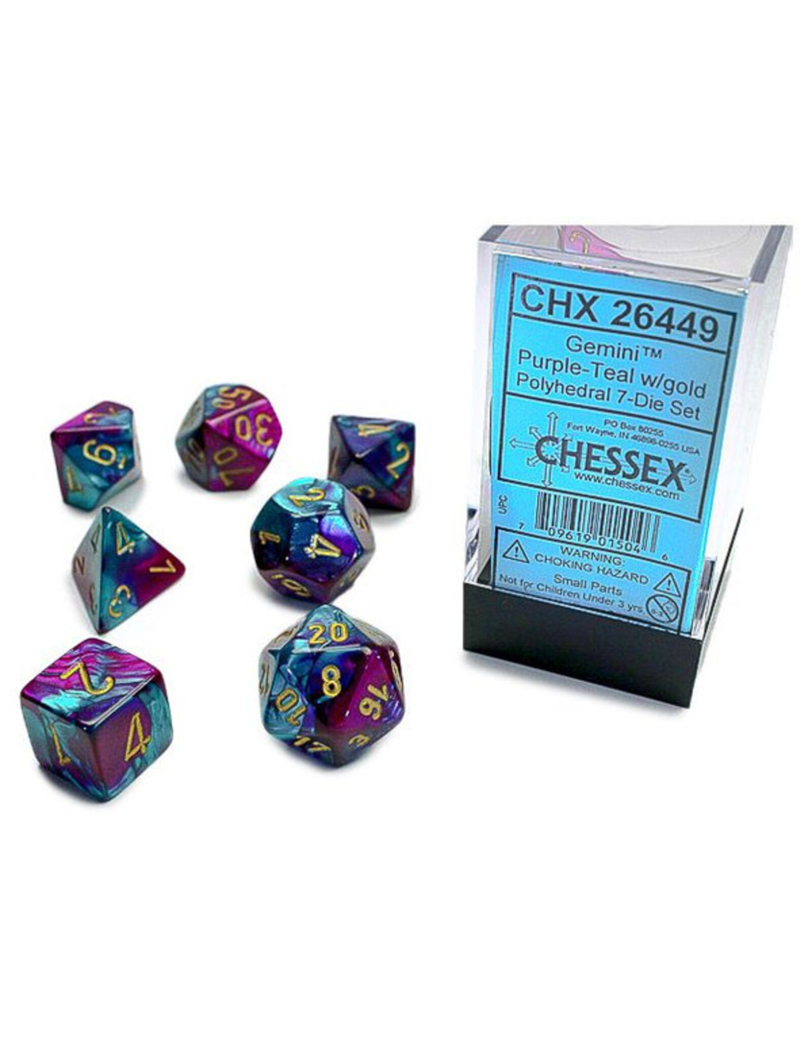 Chessex 7-Set Cube Gemini Purple and Teal with Gold