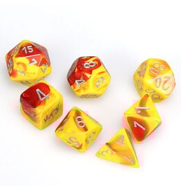 Chessex 7-Set Cube Gemini Red and Yellow with Silver