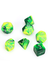 Chessex 7-Set Cube Gemini Green and Yellow with Silver