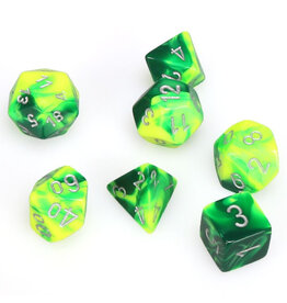 Chessex 7-Set Cube Gemini Green and Yellow with Silver