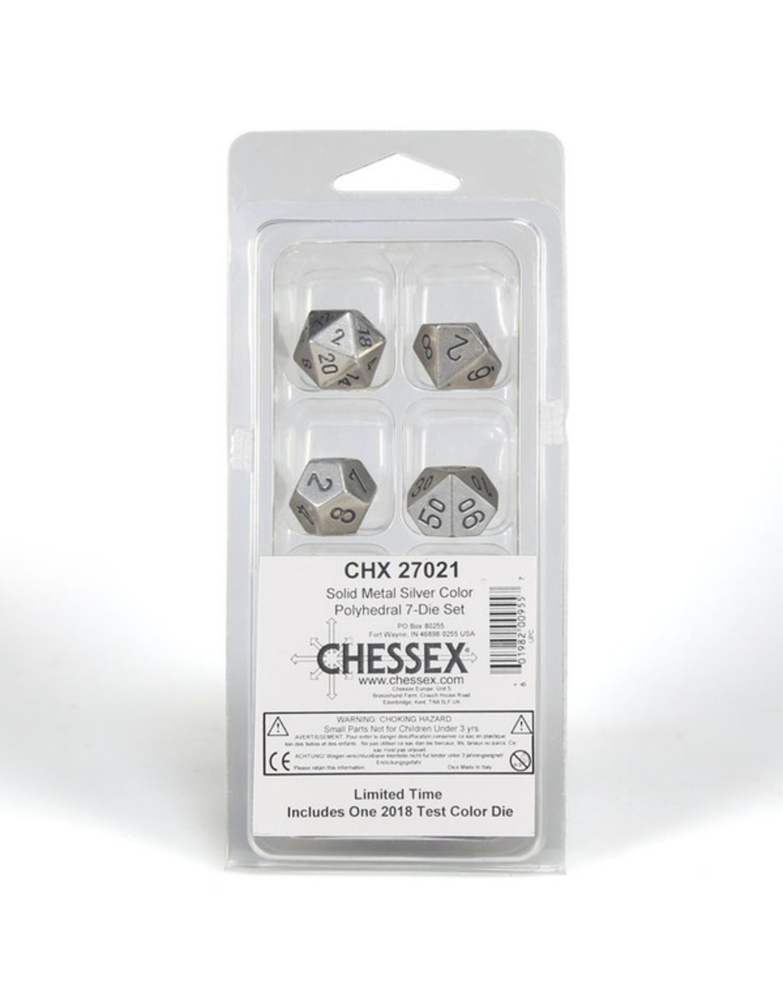 Chessex 7-Set Clamshell Metal Silver with Black