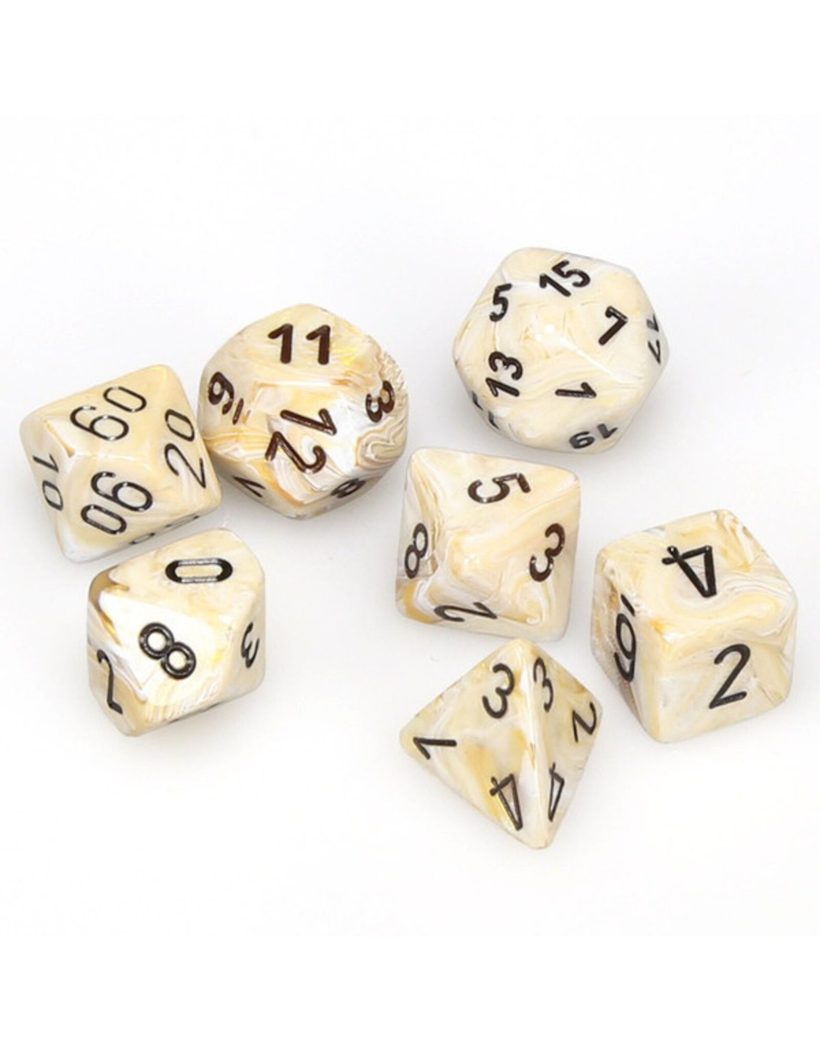 Chessex 7-Set Cube Marble Ivory with Black