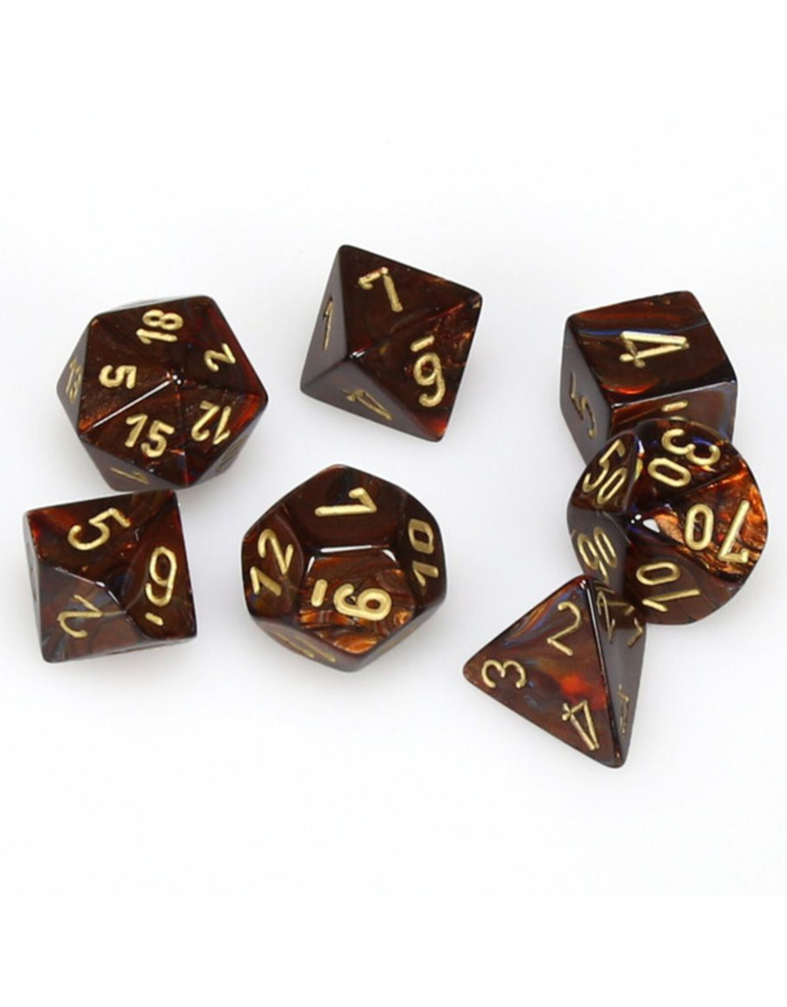 Chessex 7-Set Cube Scarab Blue Blood with Gold