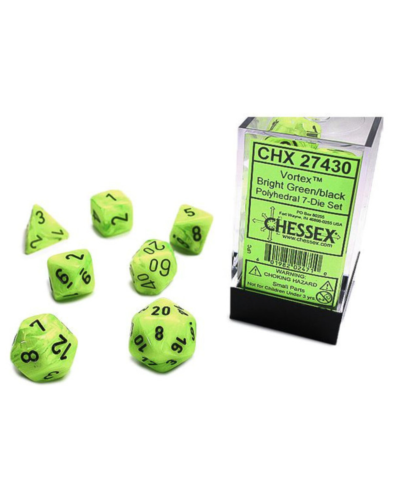 Chessex 7-Set Cube Vortex Bright Green with Black