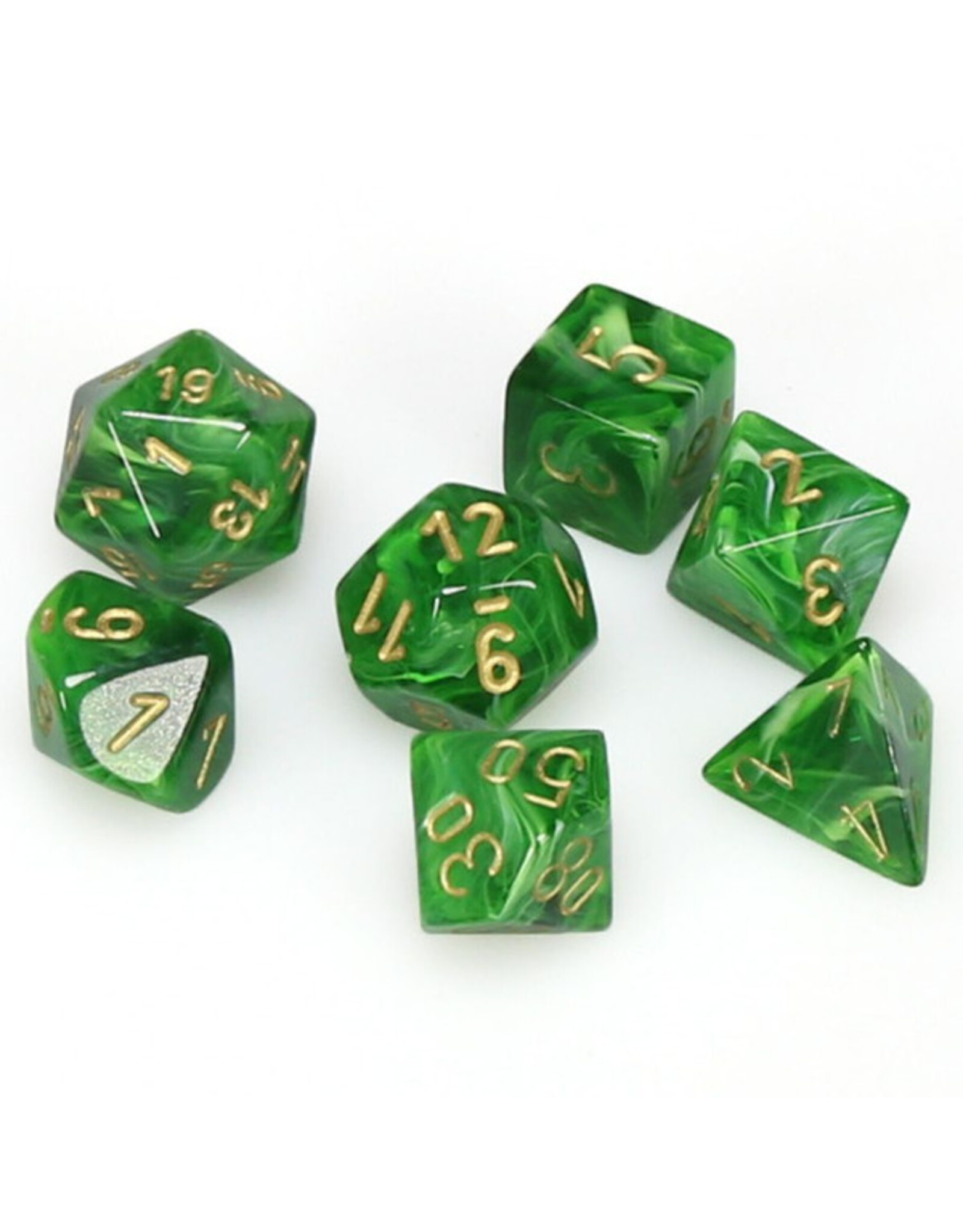 Chessex 7-Set Cube Vortex Green with Gold