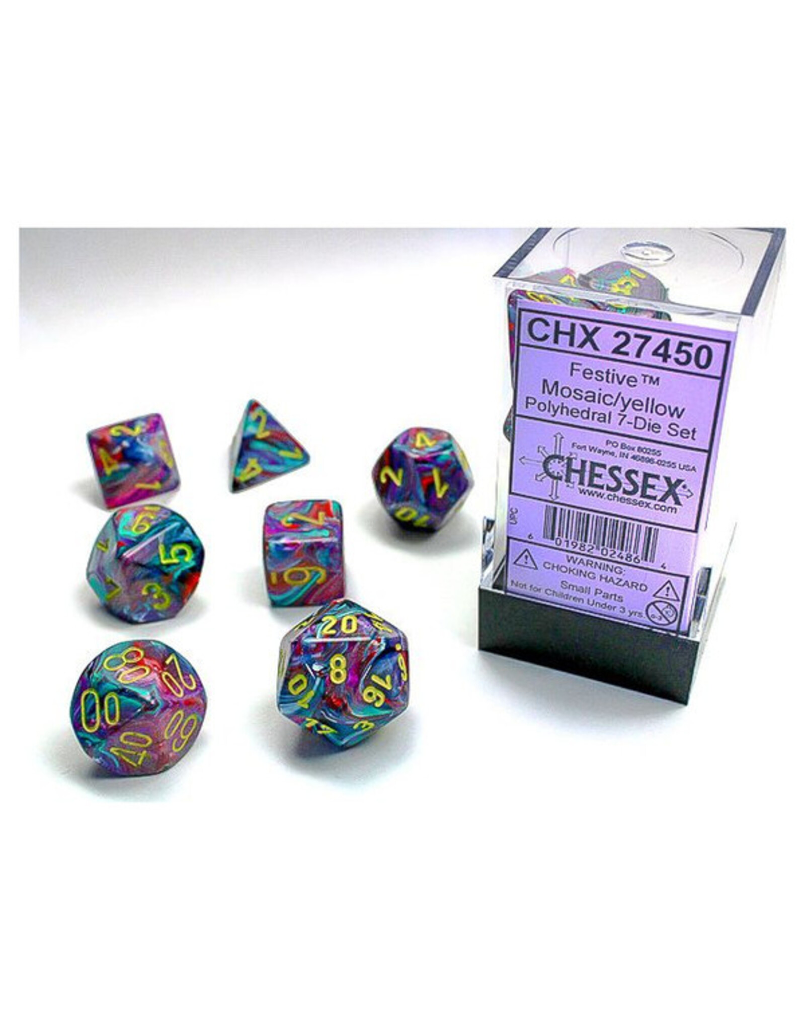 Chessex 7-Set Cube Festive Mosaic with Yellow