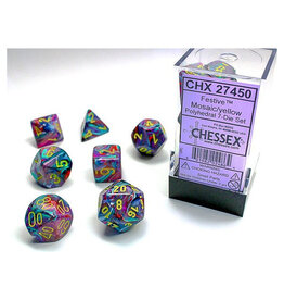 Chessex 7-Set Cube Festive Mosaic with Yellow