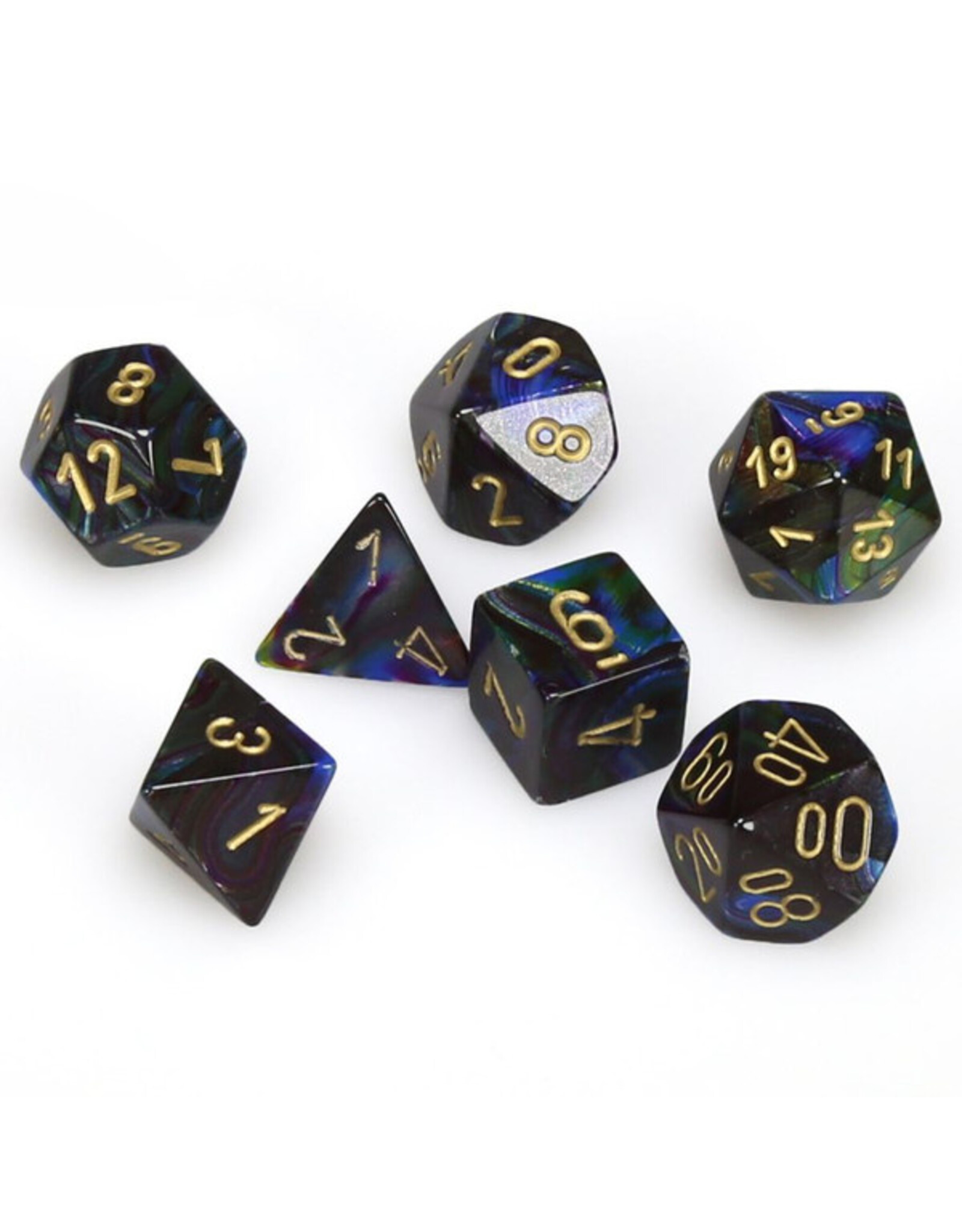 Chessex 7-Set Cube Lustrous Shadow with Gold