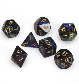 Chessex 7-Set Cube Lustrous Shadow with Gold
