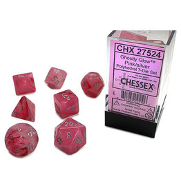 Chessex 7-Set Cube Ghostly Glow Pink with Silver