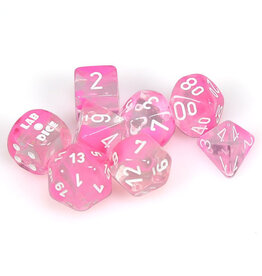 Chessex 7-Set Tube Lab Dice Gemini Luminary Clear Pink with White