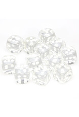Chessex d6 Cube 16mm Translucent Clear with White (12)