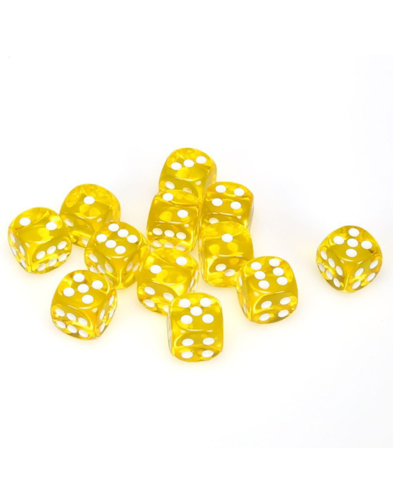 Chessex d6 Cube 16mm Translucent Yellow with White (12)