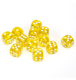 Chessex d6 Cube 16mm Translucent Yellow with White (12)