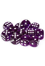 Chessex d6 Cube 16mm Translucent Purple with White (12)