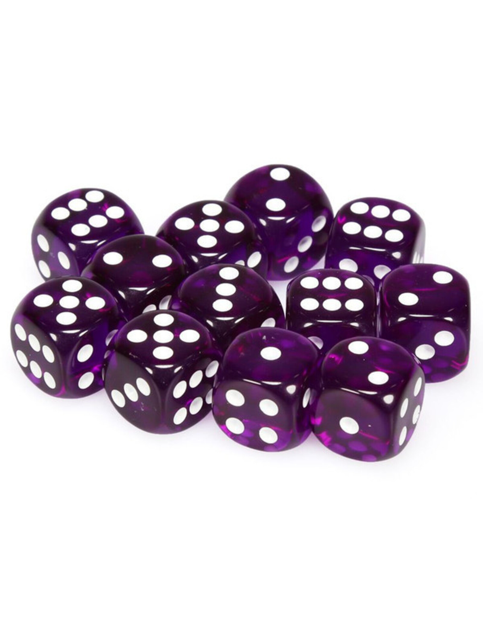 Chessex d6 Cube 16mm Translucent Purple with White (12)
