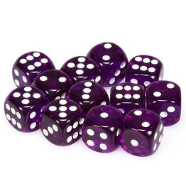 Chessex d6 Cube 16mm Translucent Purple with White (12)