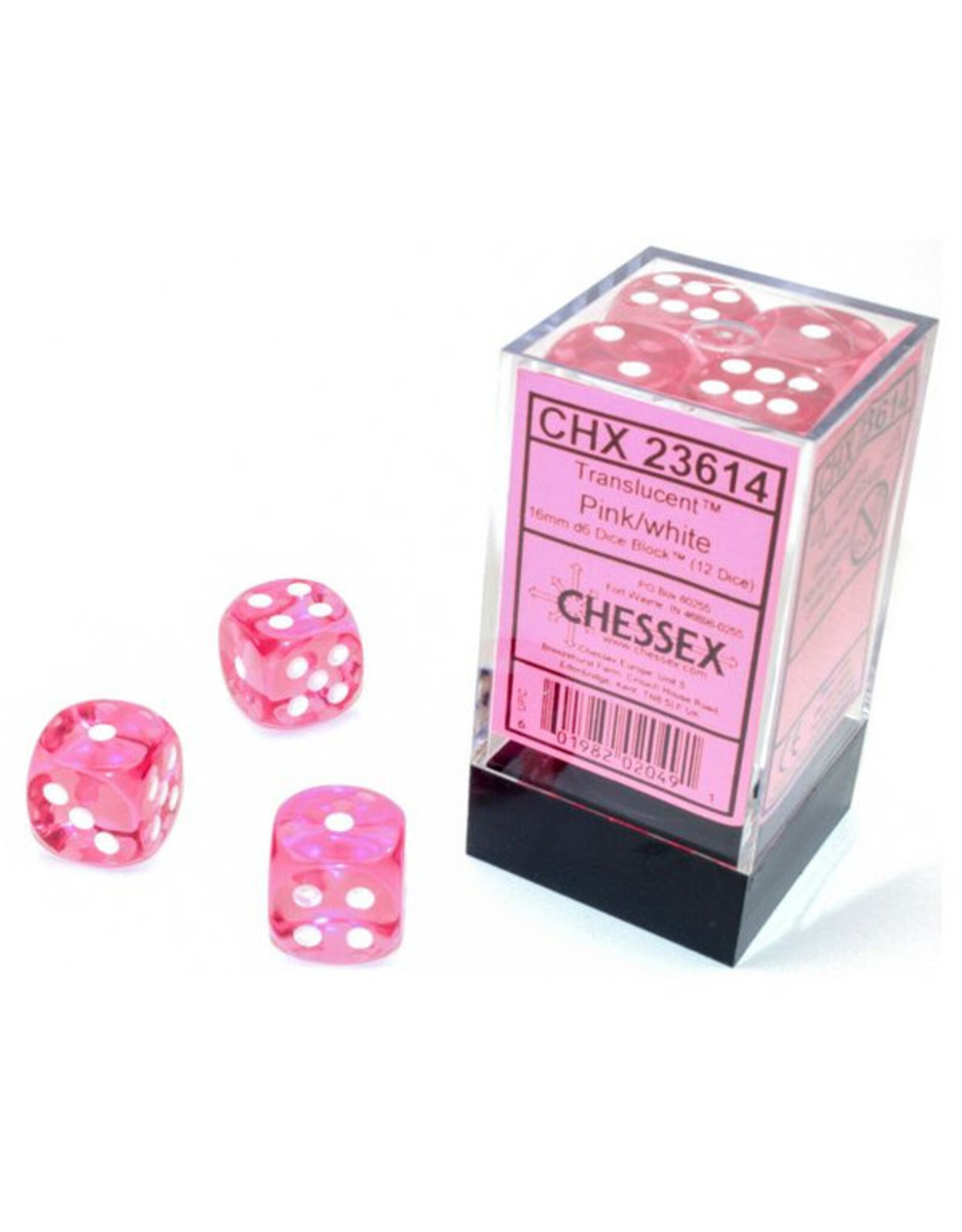 Chessex Translucent 16mm d6 Pink/white Dice Block (12 dice)