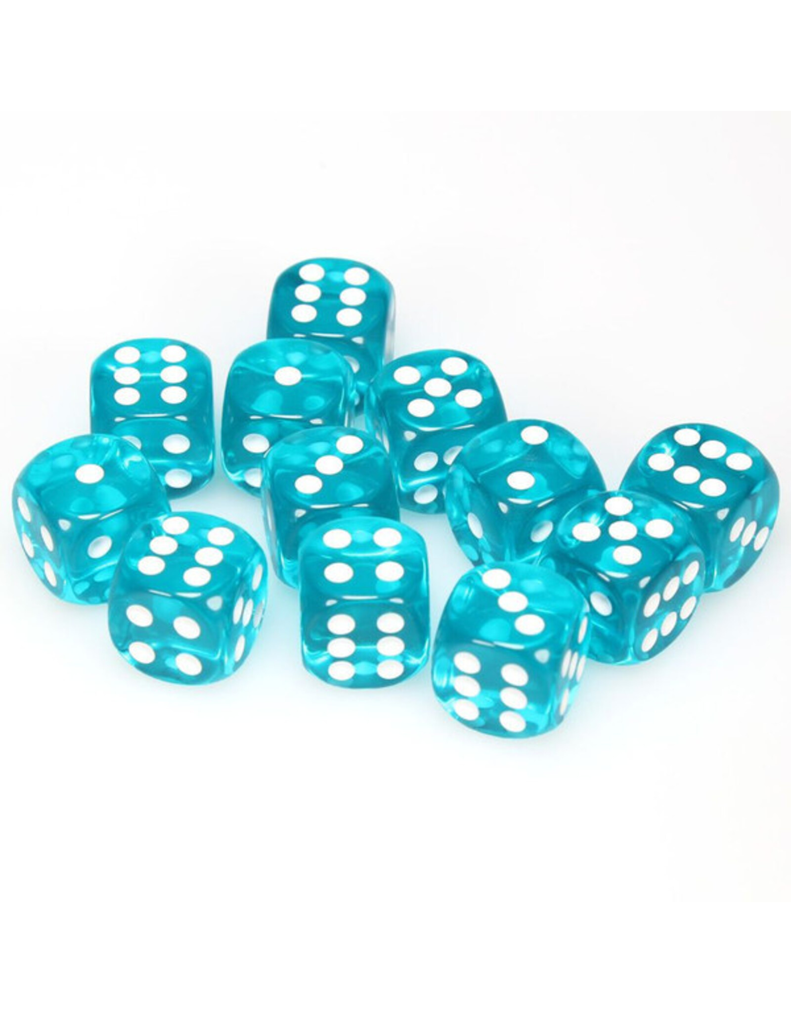 Chessex d6 Cube 16mm Translucent Teal with White (12)