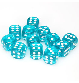 Chessex d6 Cube 16mm Translucent Teal with White (12)