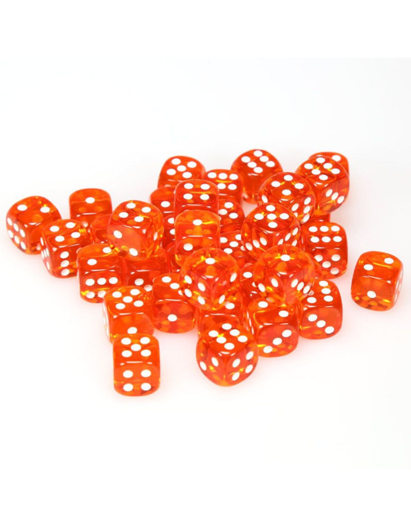 Chessex d6 Cube 12mm Translucent Orange with White (36)