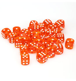 Chessex d6 Cube 12mm Translucent Orange with White (36)