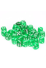 Chessex d6 Cube 12mm Translucent Green with White (36)