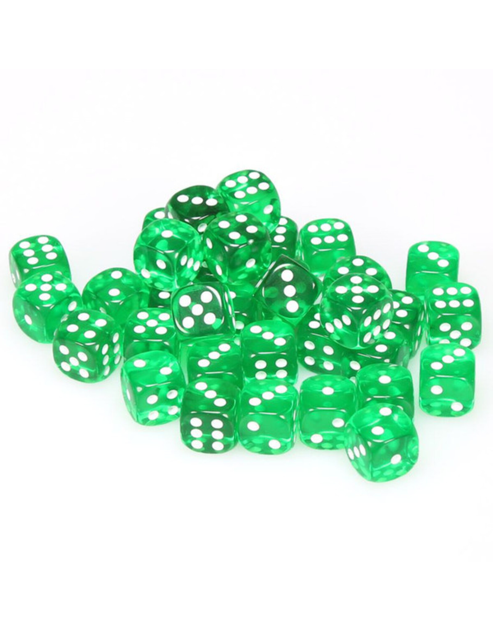 Chessex d6 Cube 12mm Translucent Green with White (36)