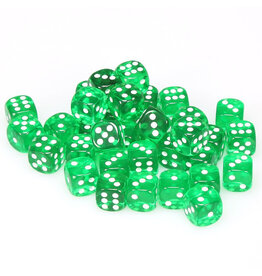 Chessex d6 Cube 12mm Translucent Green with White (36)