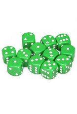 Chessex d6 Cube 16mm Opaque Green with White (12)