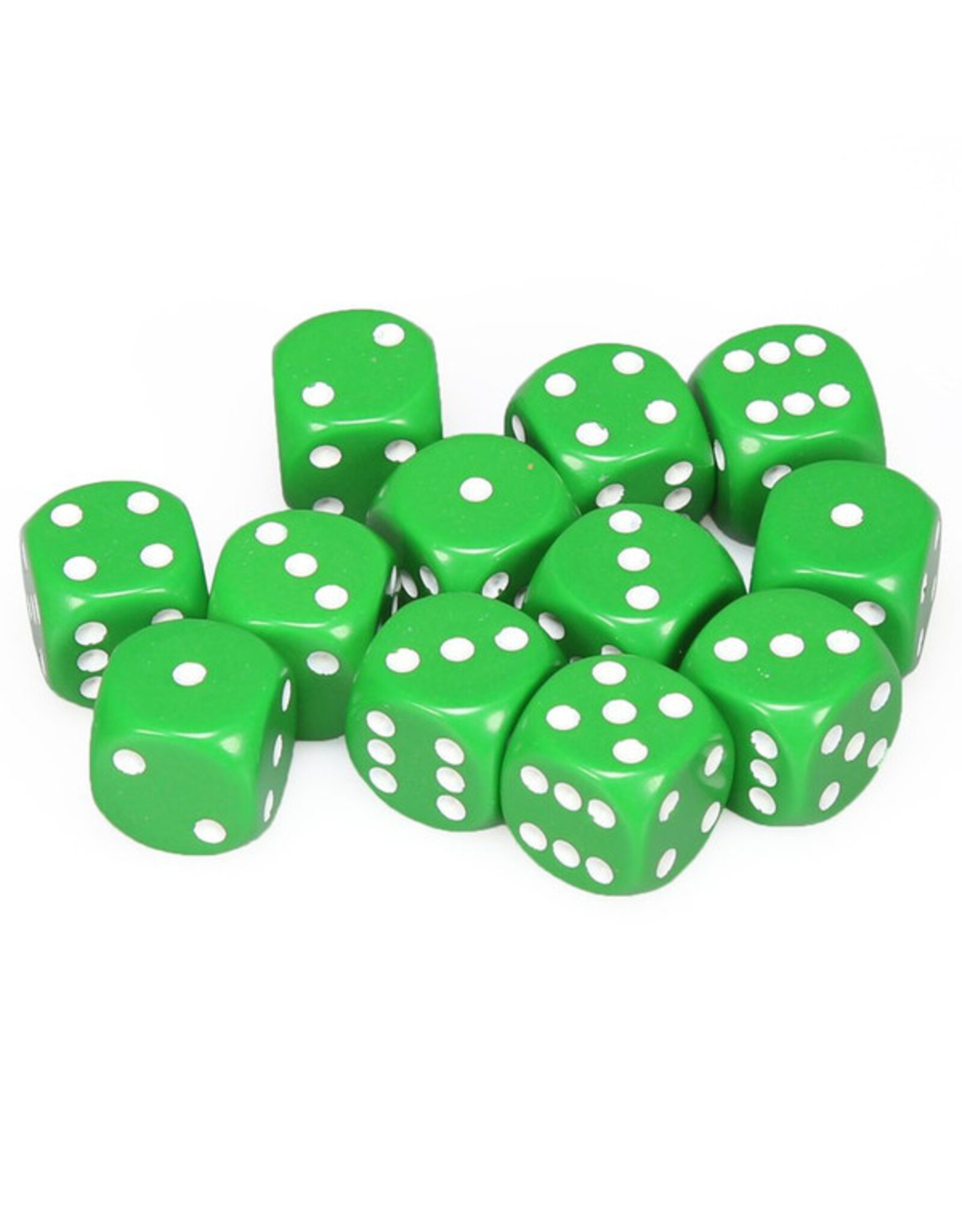 Chessex d6 Cube 16mm Opaque Green with White (12)