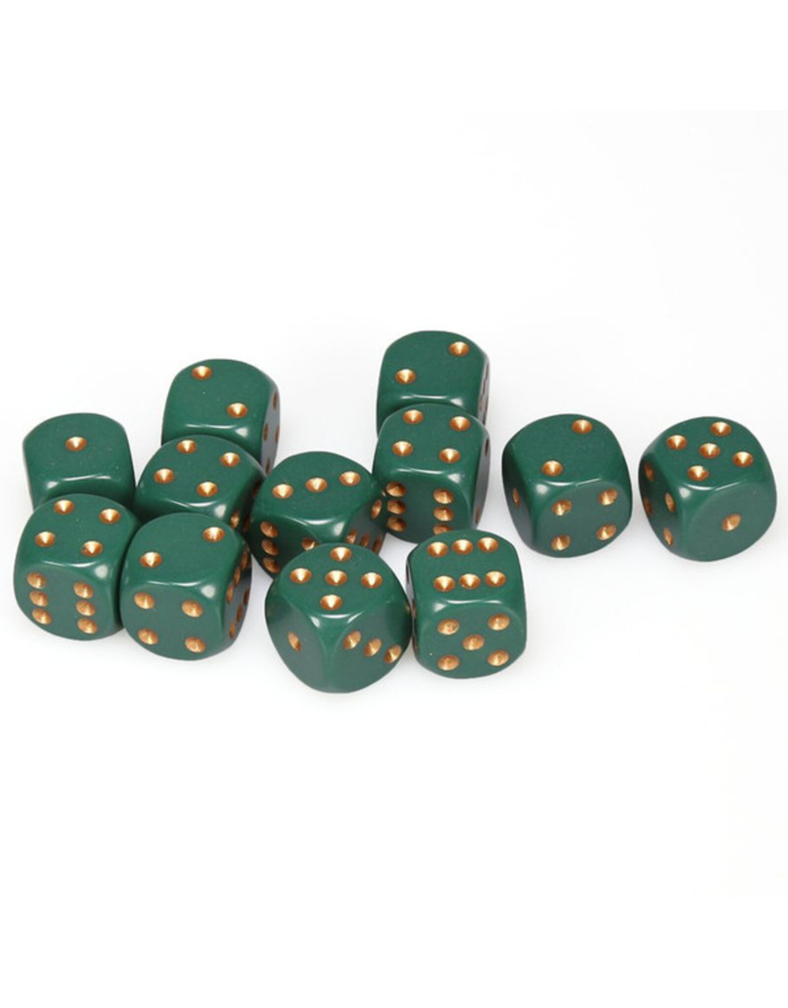 Chessex d6 Cube 16mm Opaque Dusty Green with Copper (12)