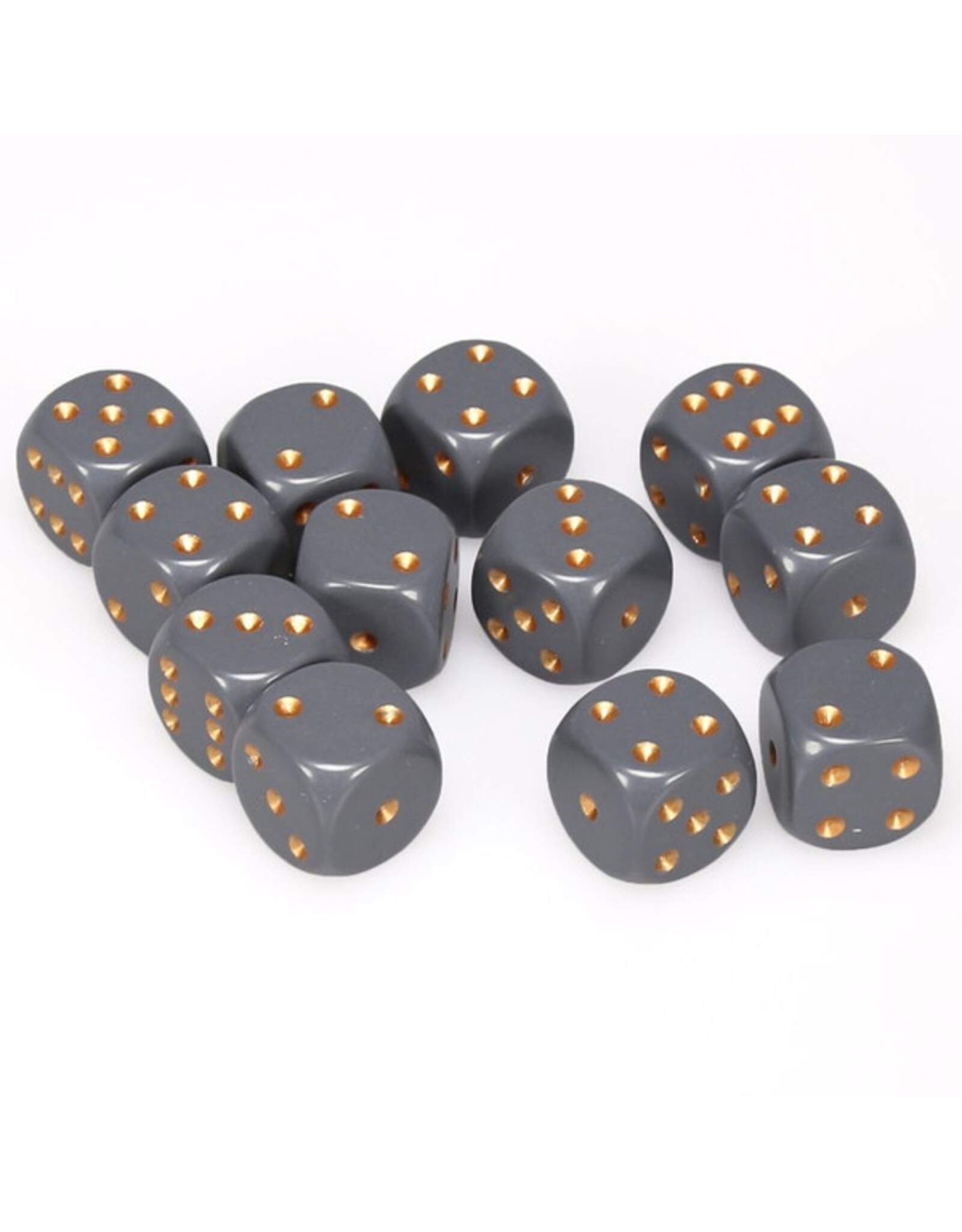 Chessex d6 Cube 16mm Opaque Dark Grey with Copper (12)