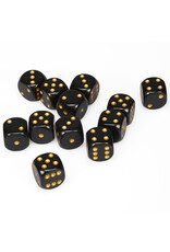 Chessex d6 Cube 16mm Opaque Black with Gold (12)