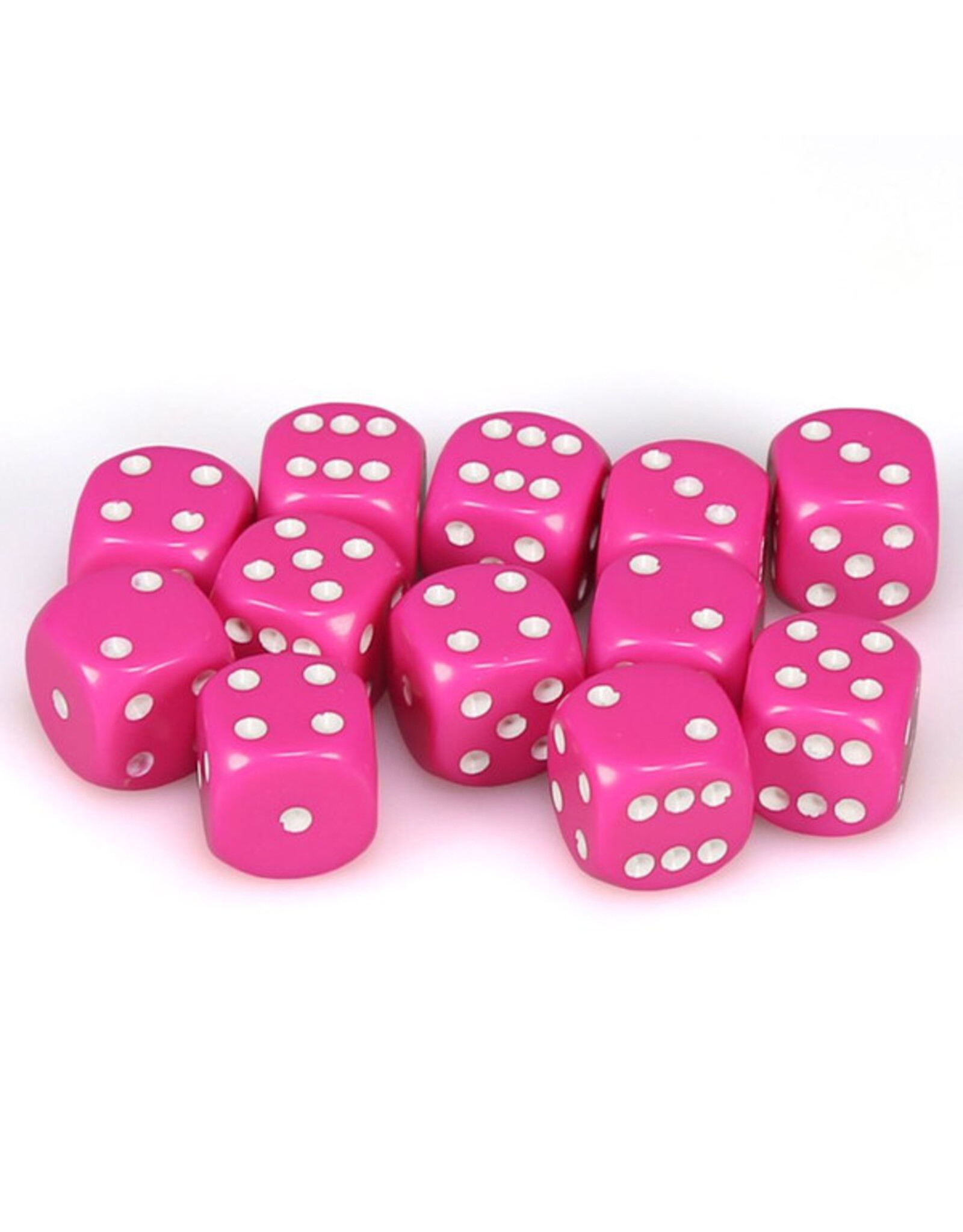Chessex d6 Cube 16mm Opaque Pink with White (12)