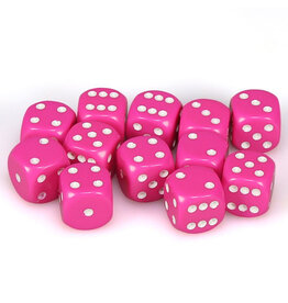 Chessex d6 Cube 16mm Opaque Pink with White (12)