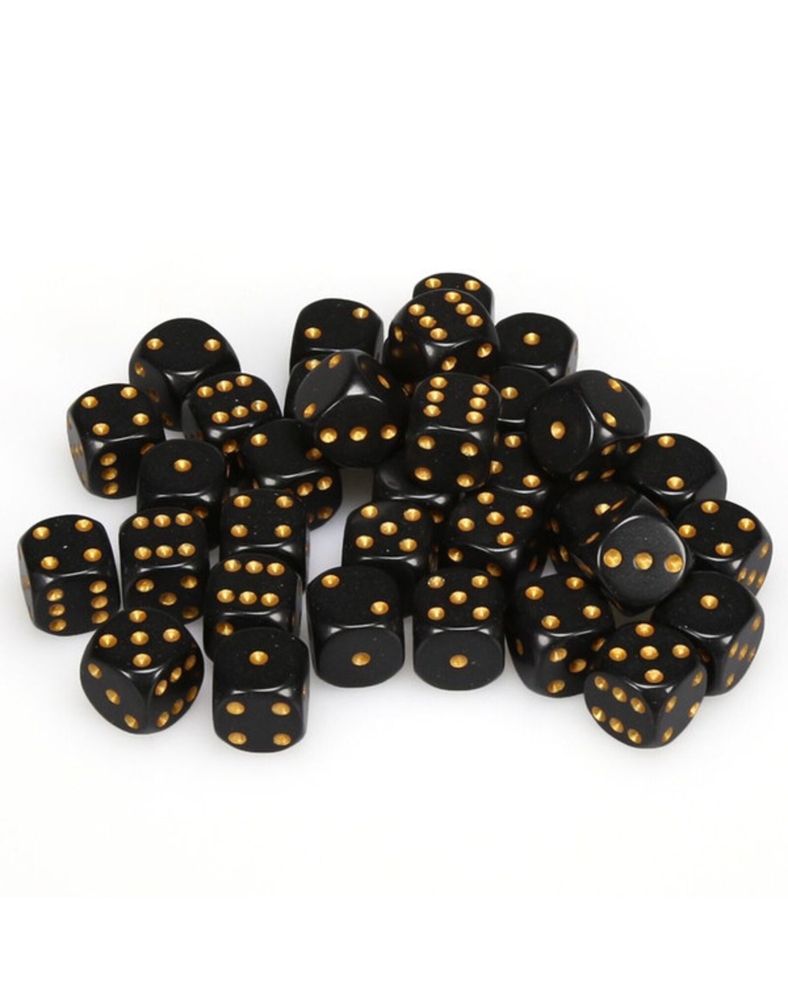 Chessex d6 Cube 12mm Opaque Black with Gold (36)