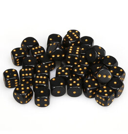 Chessex d6 Cube 12mm Opaque Black with Gold (36)