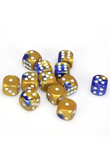 Chessex d6 Cube 16mm Gemini Blue and Gold with White (12)