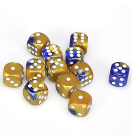 Chessex d6 Cube 16mm Gemini Blue and Gold with White (12)