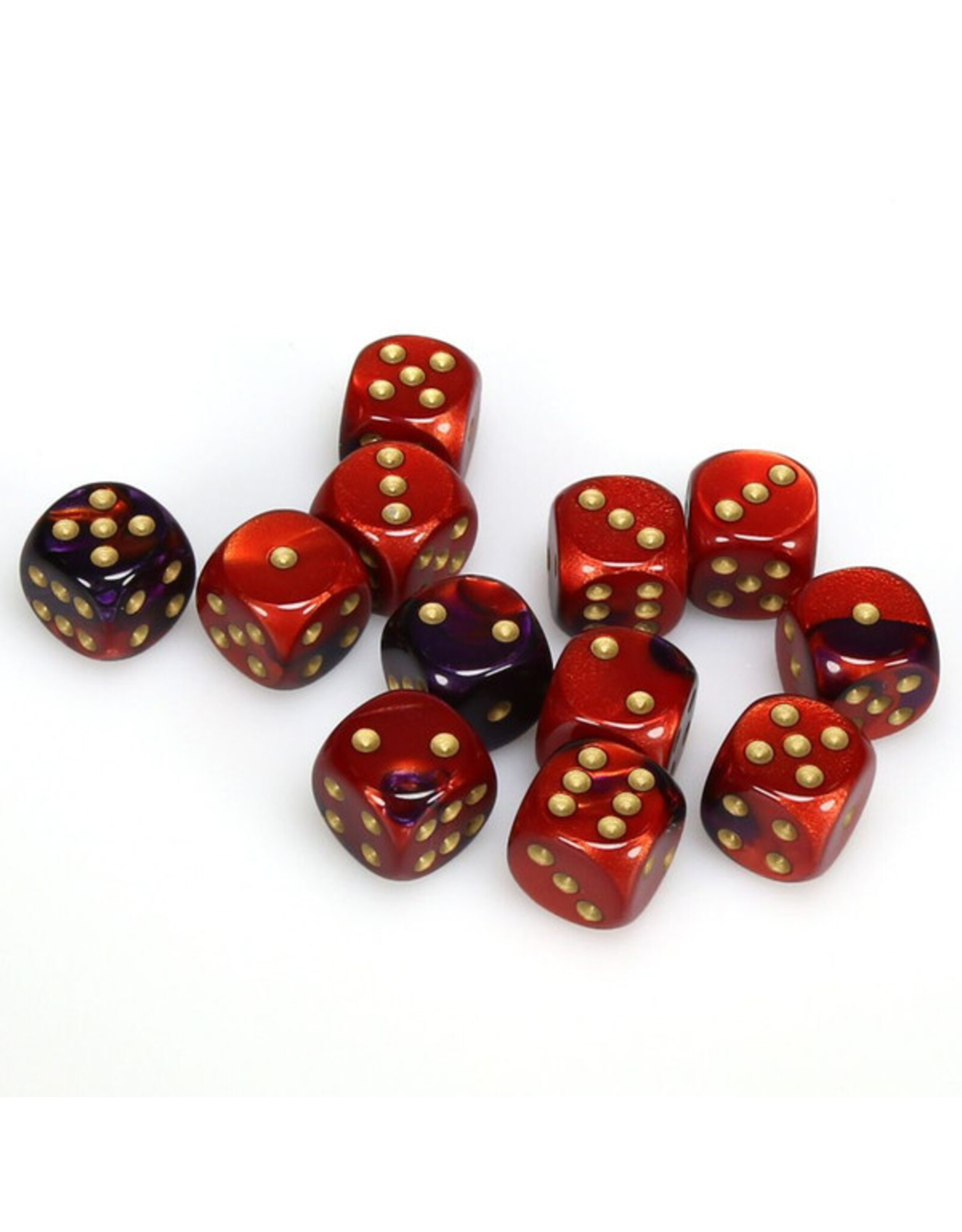Chessex d6 Cube 16mm Gemini Purple and Red with Gold (12)