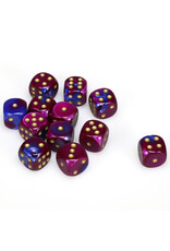 Chessex d6 Cube 16mm Gemini Blue and Purple with Gold (12)