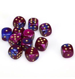 Chessex d6 Cube 16mm Gemini Blue and Purple with Gold (12)