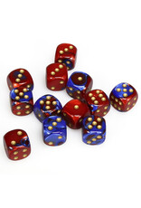 Chessex d6 Cube 16mm Gemini Blue and Red with Gold (12)