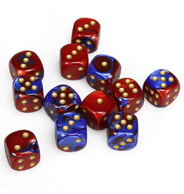 Chessex d6 Cube 16mm Gemini Blue and Red with Gold (12)