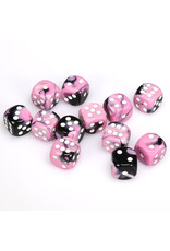 Chessex d6 Cube 16mm Gemini Black and Pink with White (12)